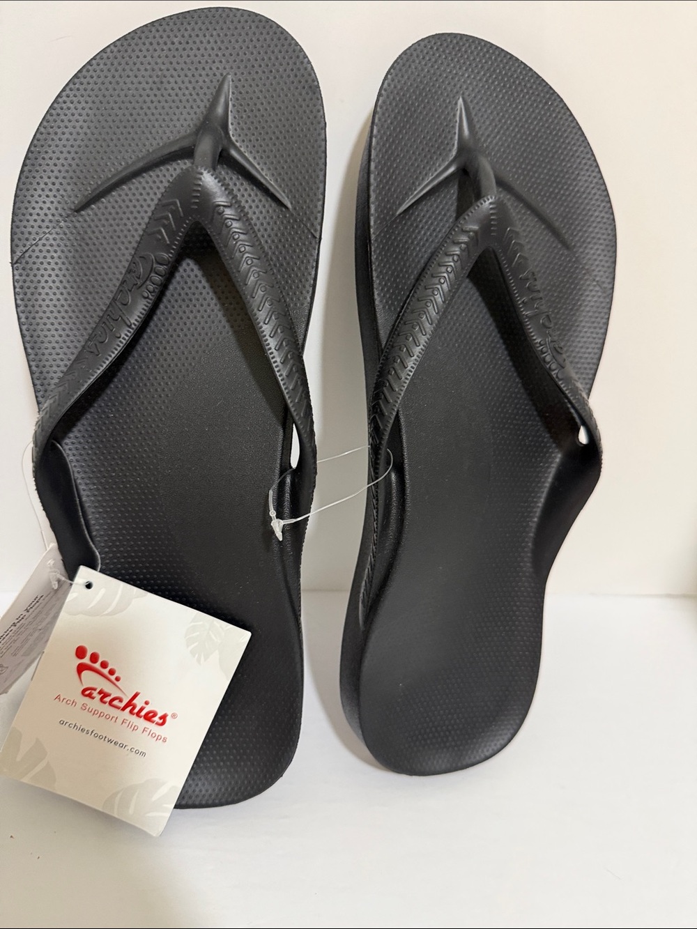 Men's Black Arch Support Flip Flops - Black Size 11